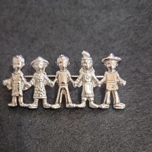 Vintage Premier Designs Children Of The World Brooch Pin Silver Tone
